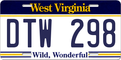 WV license plate DTW298