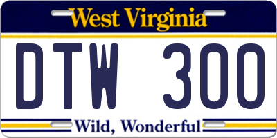 WV license plate DTW300
