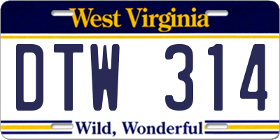 WV license plate DTW314