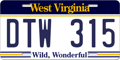 WV license plate DTW315