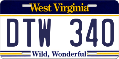 WV license plate DTW340