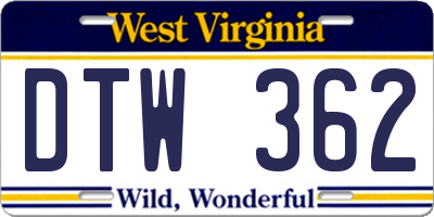 WV license plate DTW362