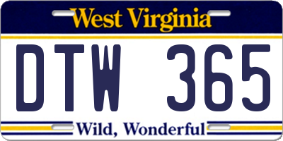 WV license plate DTW365
