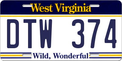 WV license plate DTW374