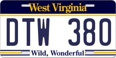 WV license plate DTW380