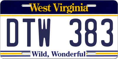 WV license plate DTW383