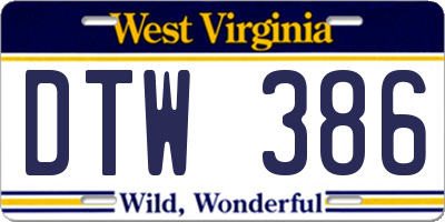 WV license plate DTW386