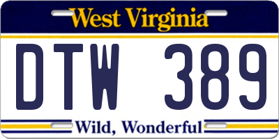 WV license plate DTW389