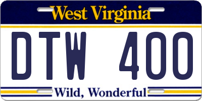 WV license plate DTW400