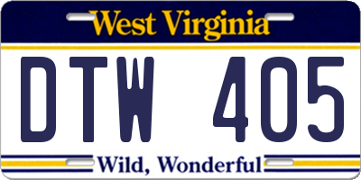 WV license plate DTW405