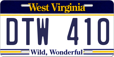 WV license plate DTW410