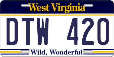 WV license plate DTW420