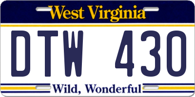 WV license plate DTW430