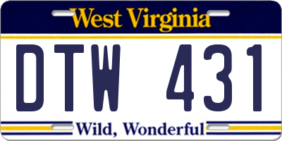 WV license plate DTW431