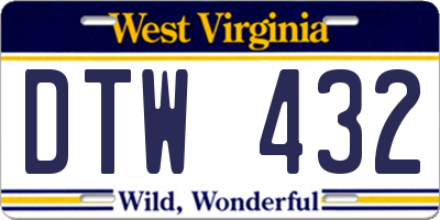 WV license plate DTW432