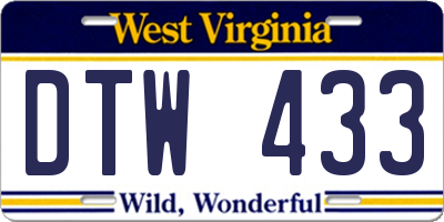 WV license plate DTW433