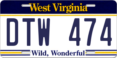 WV license plate DTW474