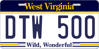WV license plate DTW500