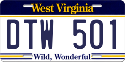 WV license plate DTW501