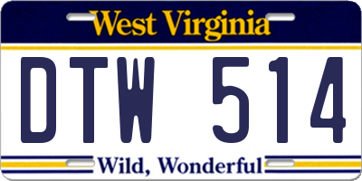 WV license plate DTW514