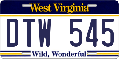 WV license plate DTW545