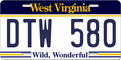 WV license plate DTW580