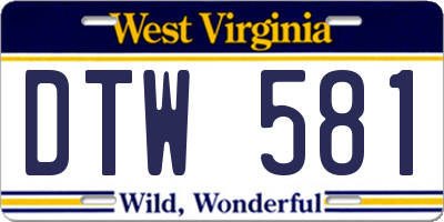 WV license plate DTW581