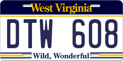 WV license plate DTW608