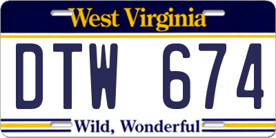 WV license plate DTW674