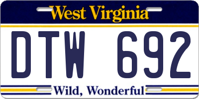 WV license plate DTW692