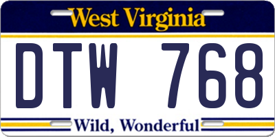 WV license plate DTW768