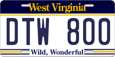 WV license plate DTW800