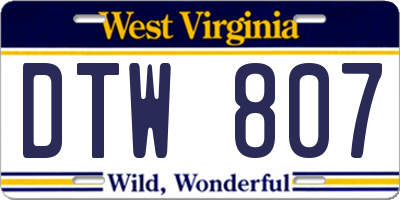 WV license plate DTW807