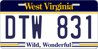 WV license plate DTW831