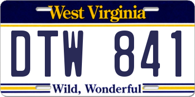 WV license plate DTW841