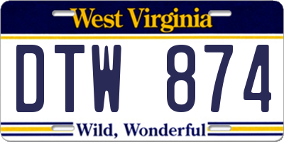 WV license plate DTW874