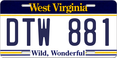 WV license plate DTW881