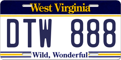 WV license plate DTW888