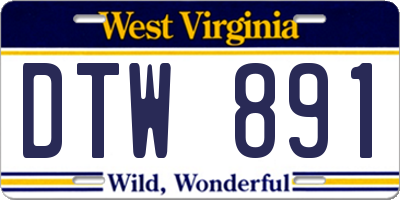 WV license plate DTW891