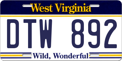 WV license plate DTW892