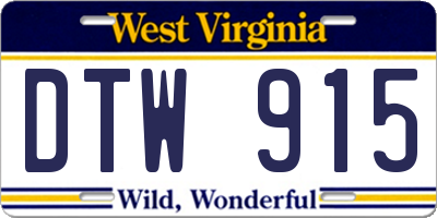 WV license plate DTW915