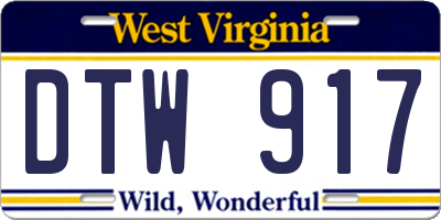 WV license plate DTW917