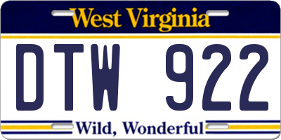 WV license plate DTW922