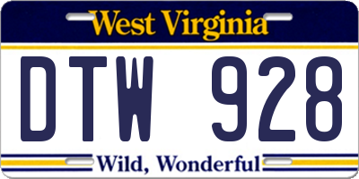 WV license plate DTW928