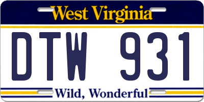 WV license plate DTW931