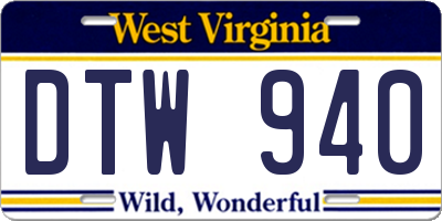 WV license plate DTW940