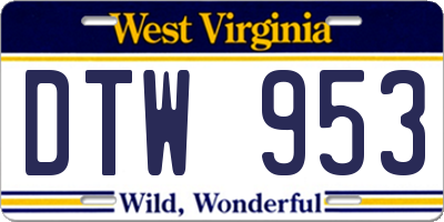 WV license plate DTW953