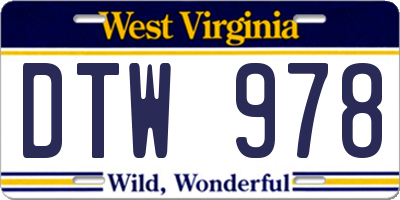 WV license plate DTW978