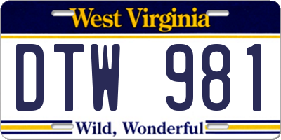 WV license plate DTW981