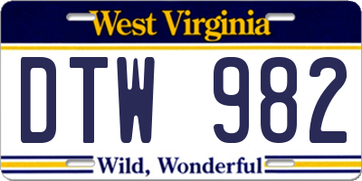 WV license plate DTW982